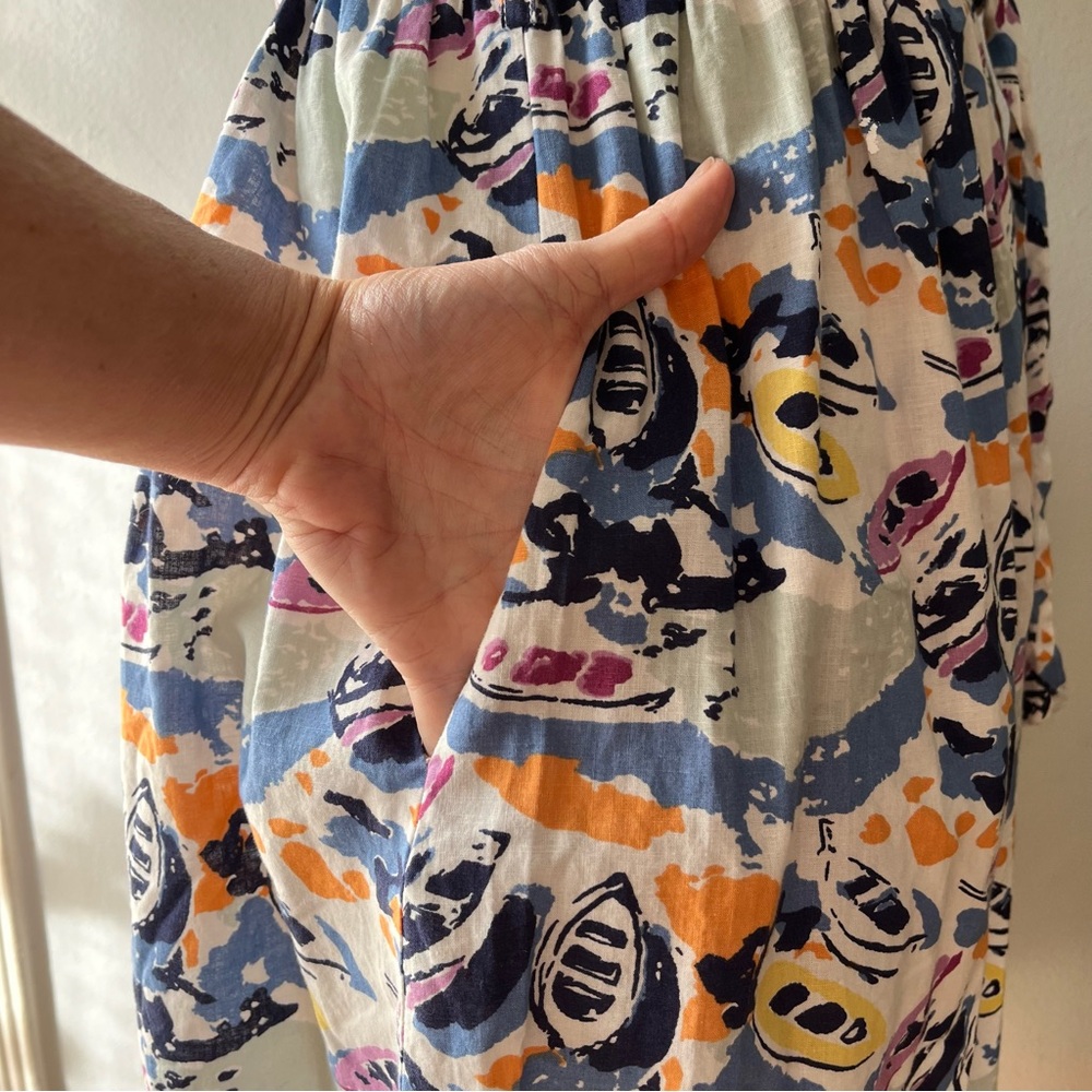 Boden• Retro Rowboats Cotton Linen Belted Fit & Flare Shirt Dress•Size 10 - Picture 6 of 16